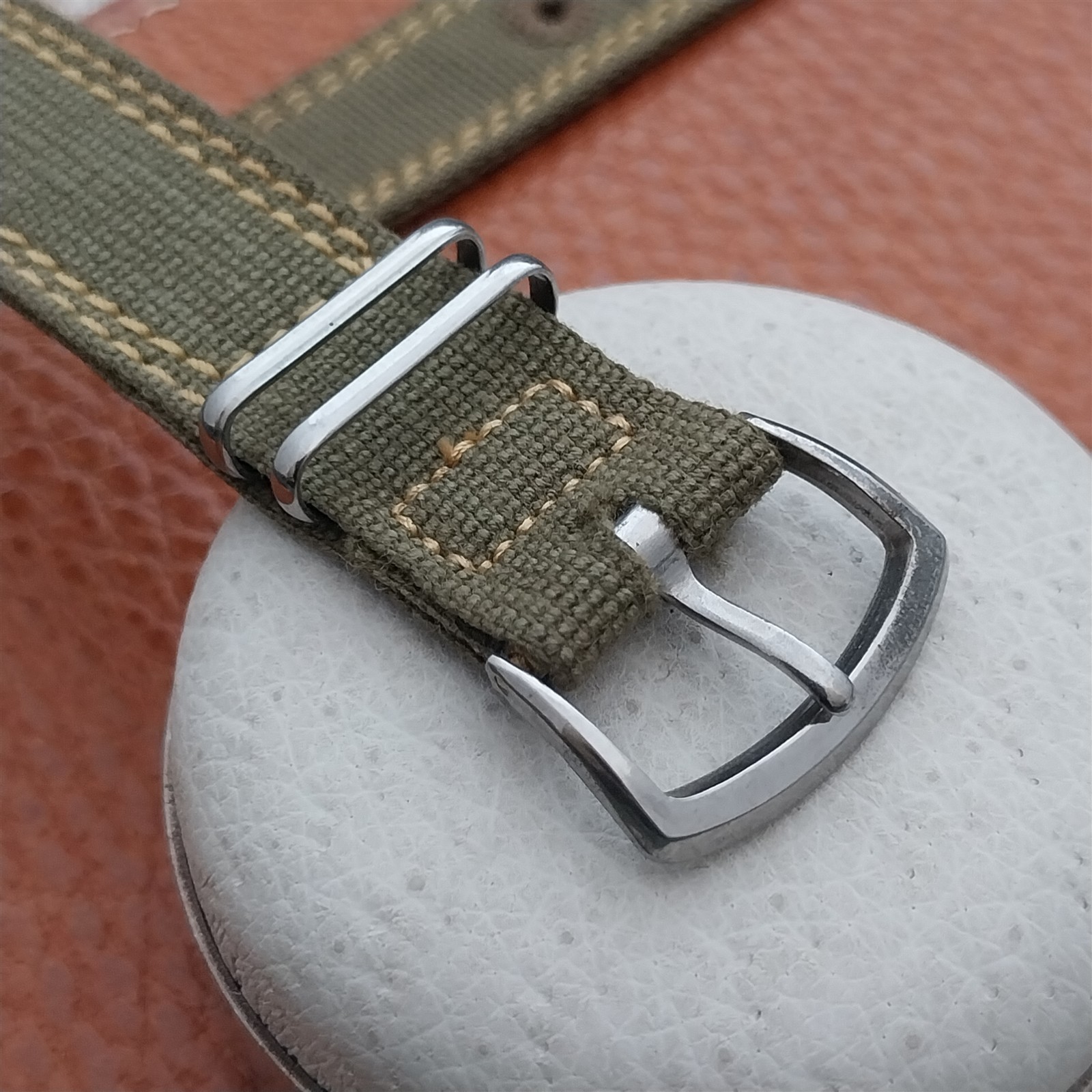 Vintage 5/8″ OD Green Canvas Military 1940s-1950s Watch Strap & Stainless Buckle