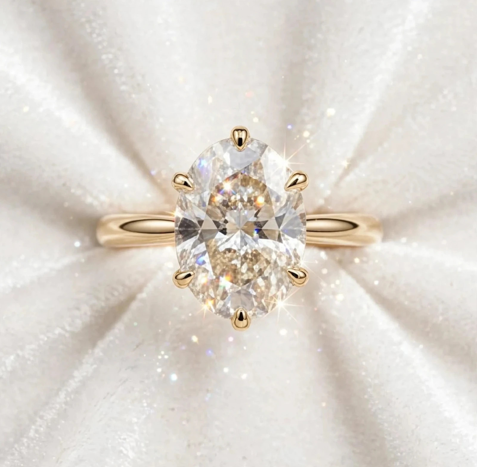2.0Ct oval Cut moissanite Six prong Solitaire Engagement Ring 14k gold Plated