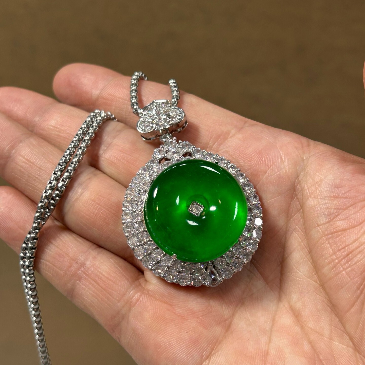 Certified Nature inlay ice Green Jade Jadeite carved safeness Pendant&Necklaces