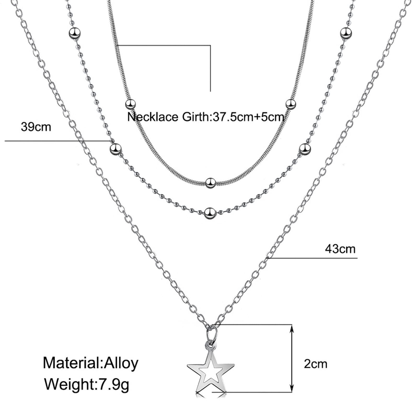 Boho Layered Star Necklace Choker – Silver Pendant, Beads Satellite Chain, Vinta