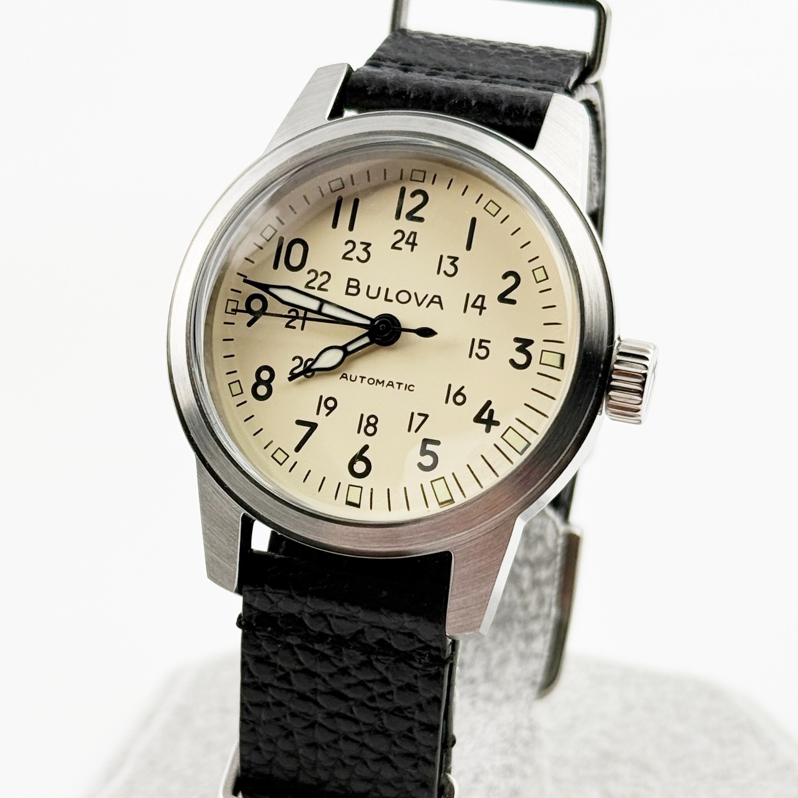 Bulova Hack Men’s Automatic Watch Military Sports Leather Strap 38 mm 96A246
