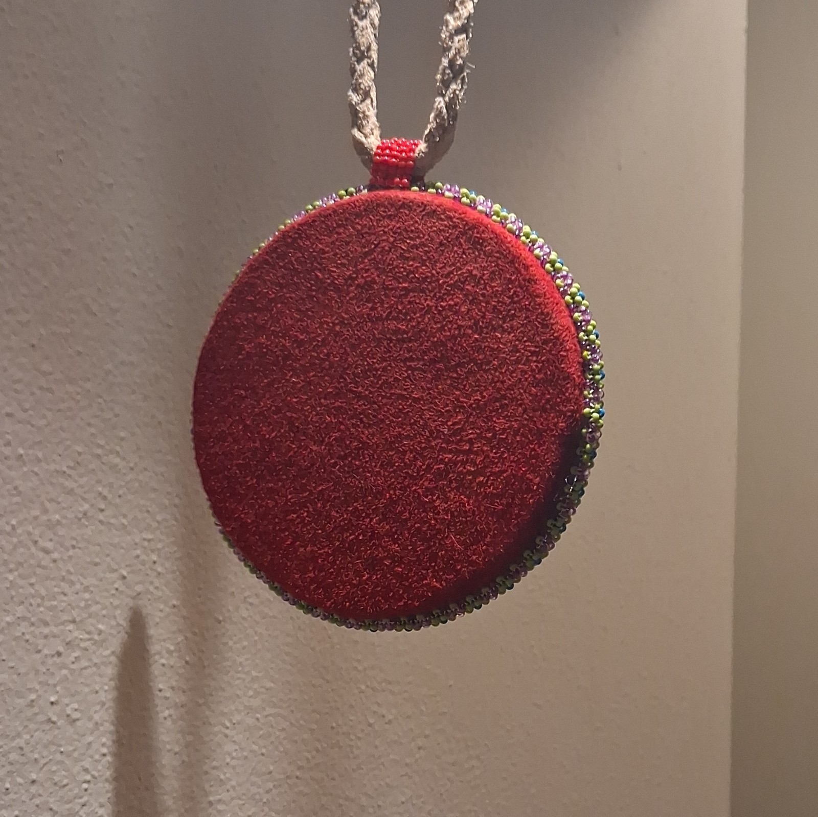 Native Multicolor Beaded Round Pendant Necklace, Braided Cord, Unisex Adults