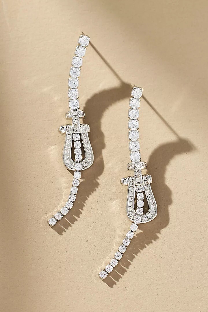 NWT Anthropologie Pavé Buckle Drop Earrings Silver SRP $44