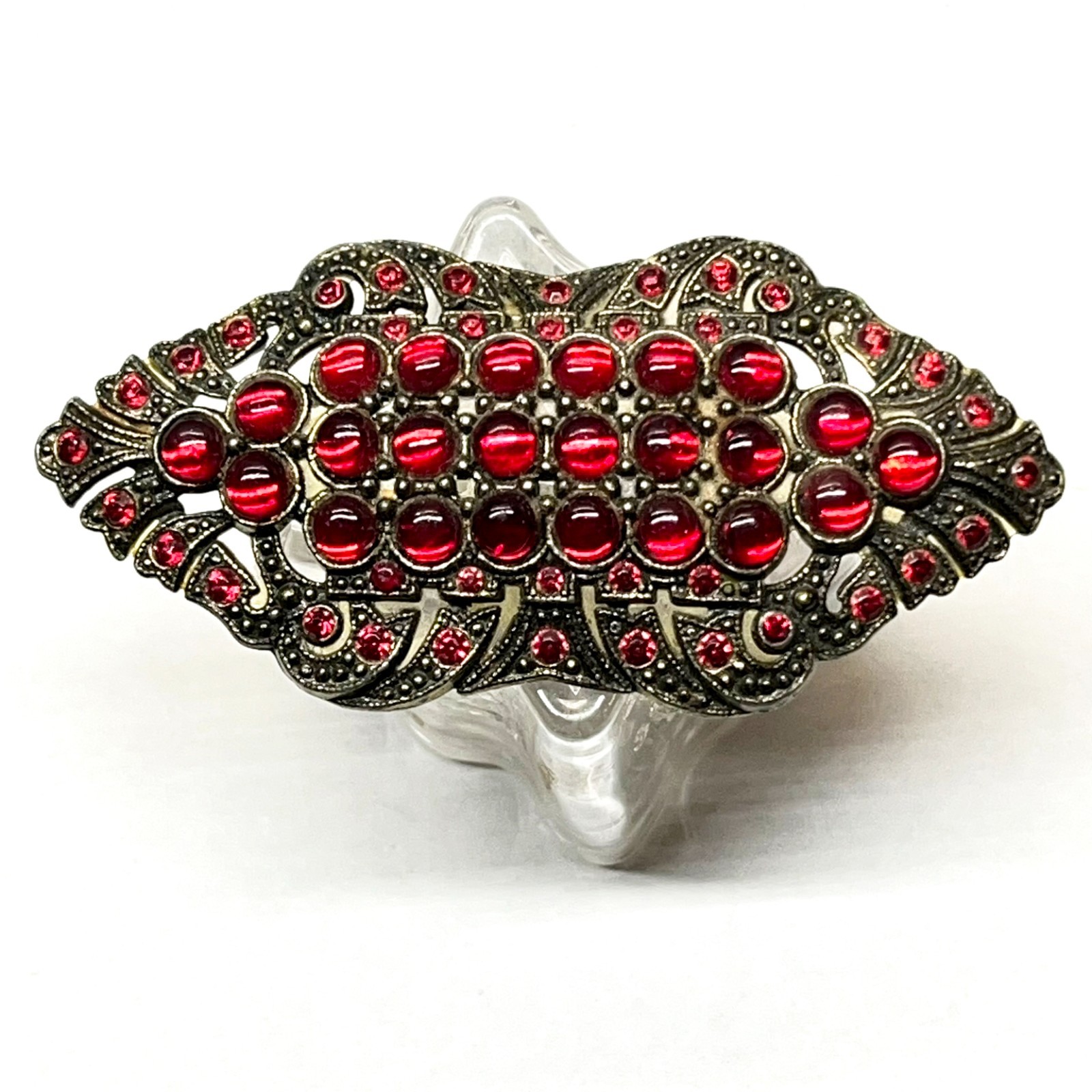 Antique VTG 1930s Art Deco Czech Bohemian Glass Pomegranate Red Cabochon Brooch