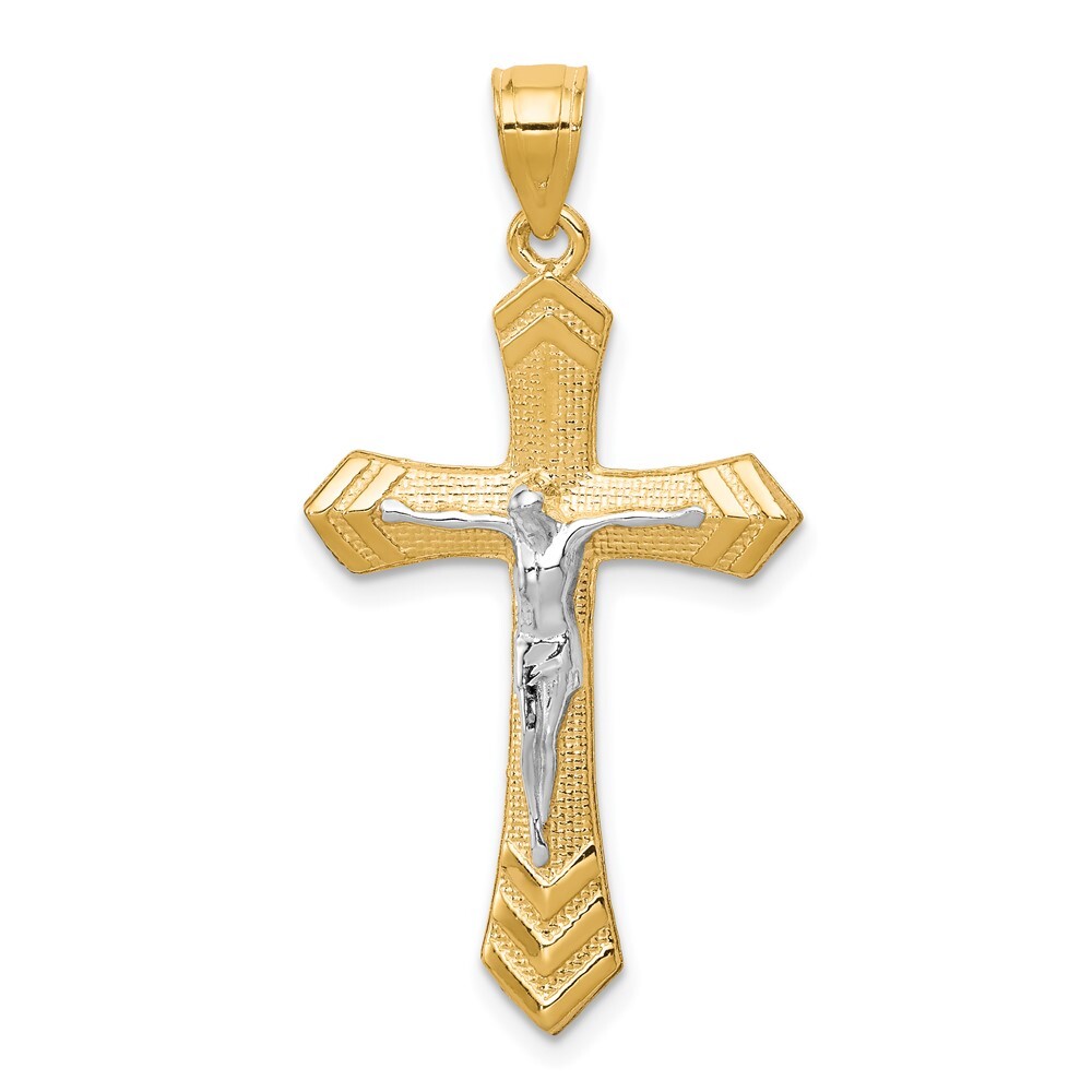 10k Two-tone Gold Passion Crucifix Pendant 1.28 gram, L-1.38 In, W-0.83 In
