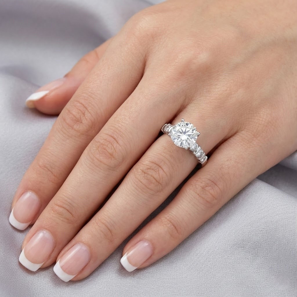 Solid Platinum Side Stone Engagement Ring 4.90 CT Round Lab-Grown Diamond H VS2