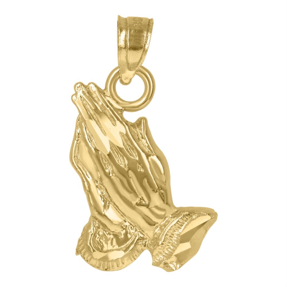 10K Yellow Gold Praying Hands Religious Charm Pendant 1.1gm L-20.6 mm