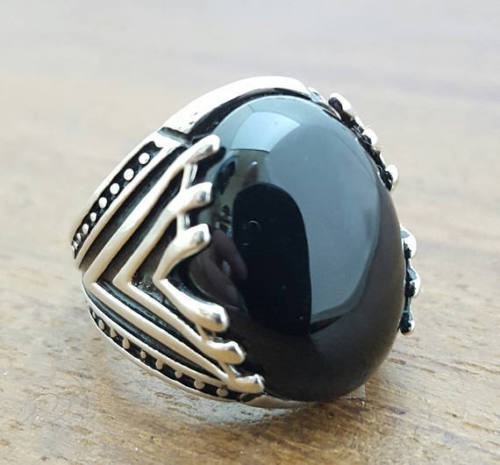 Solid 925 Sterling Silver Natural Black Onyx Gemstone Signet Men’s Unisex Ring