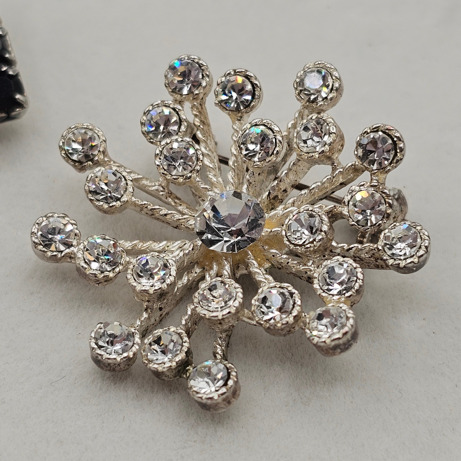 Clear & Black Rhinestone Brooch Lot 5pc Silver Tone Mixed Styles Formal Pins