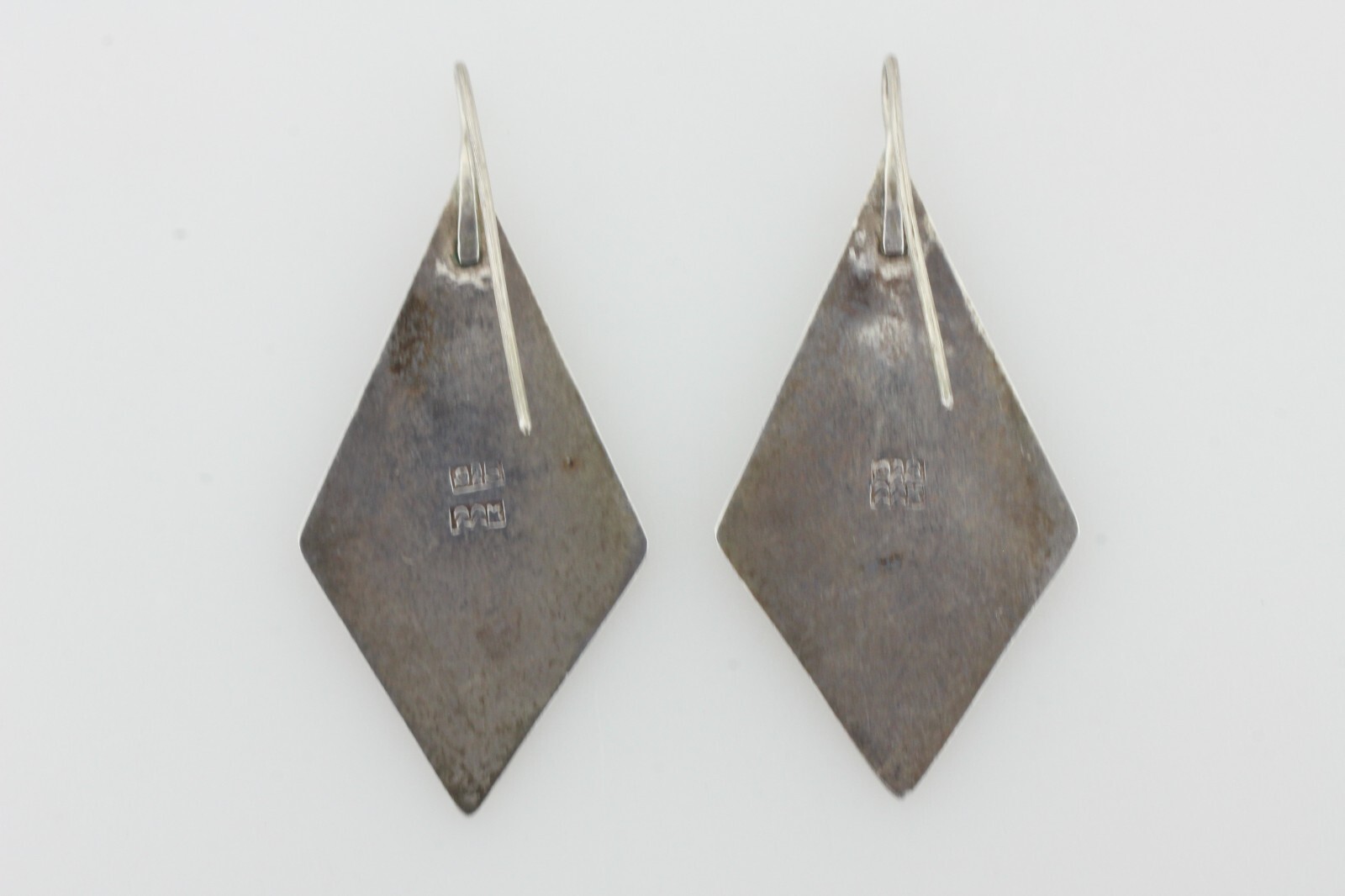 Vintage Sterling Silver 925 & 22K Gold Abstract Shape Pattern Hook Earrings