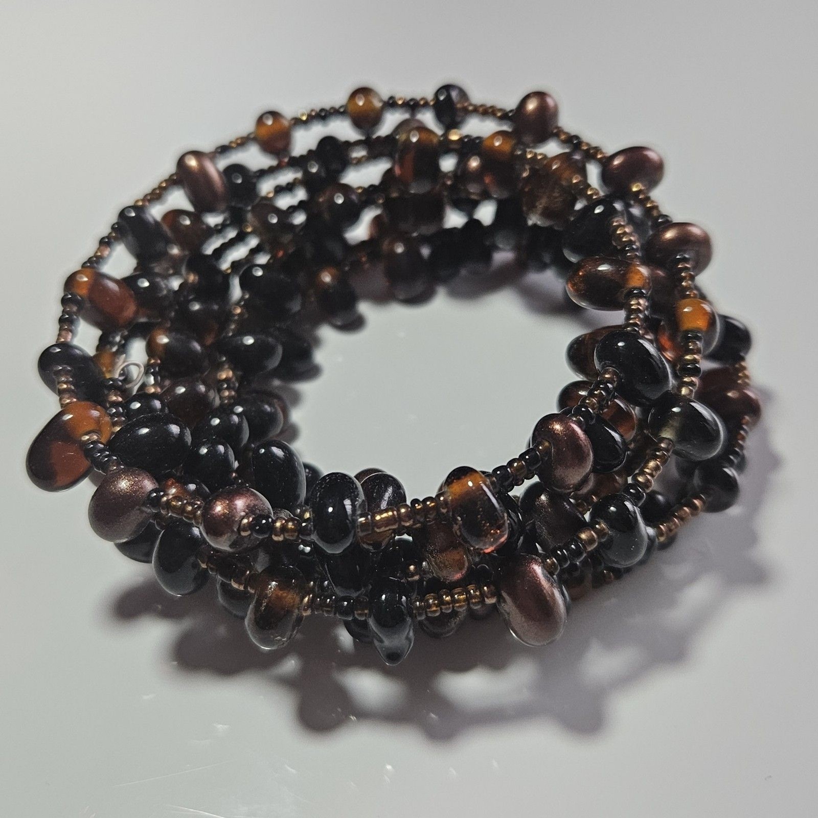 Brown Glass Beaded Wrap Around Bracelet Artisan Seed Bead