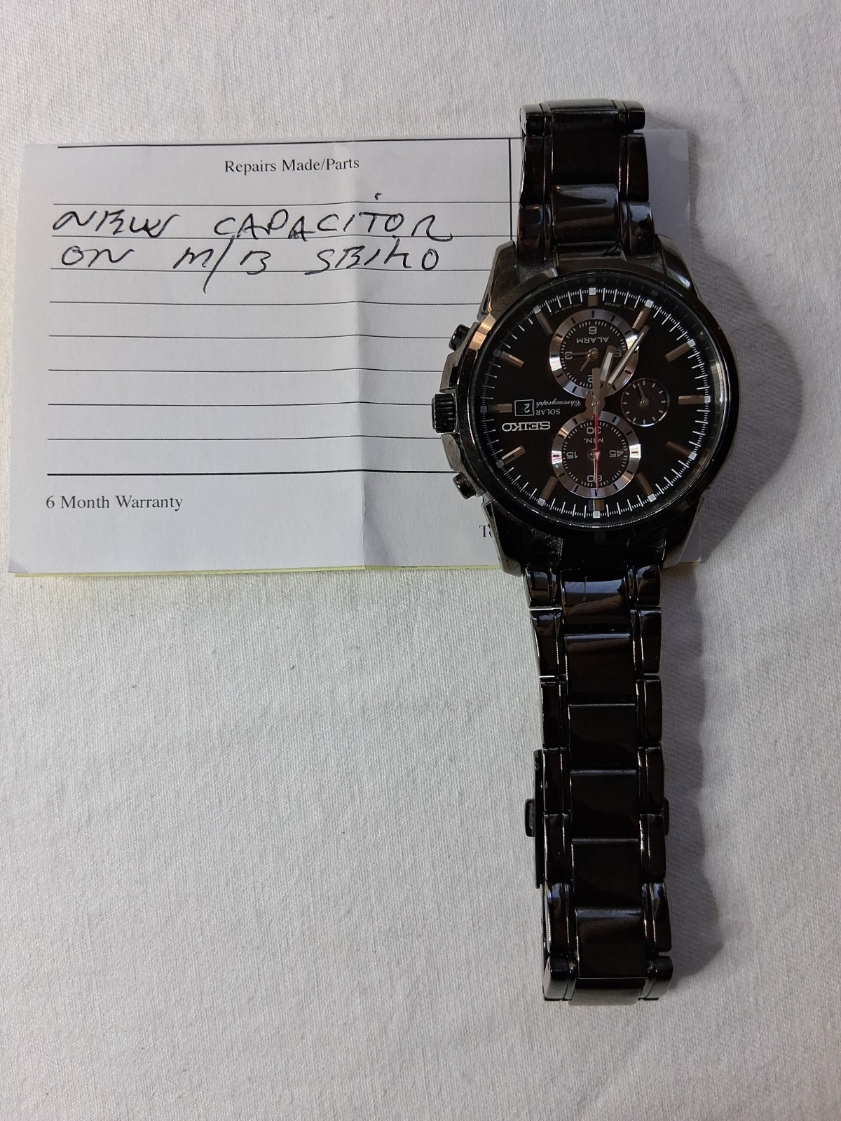 Seiko Men’s Solar Chronograph Black Stainless Steel Alarm 43mm Watch V172-0AF0