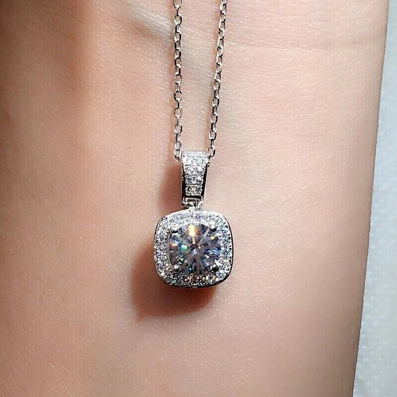 1.70Ct Lab Created Diamond Round Halo Pendant Pendant 14K White Gold Finish