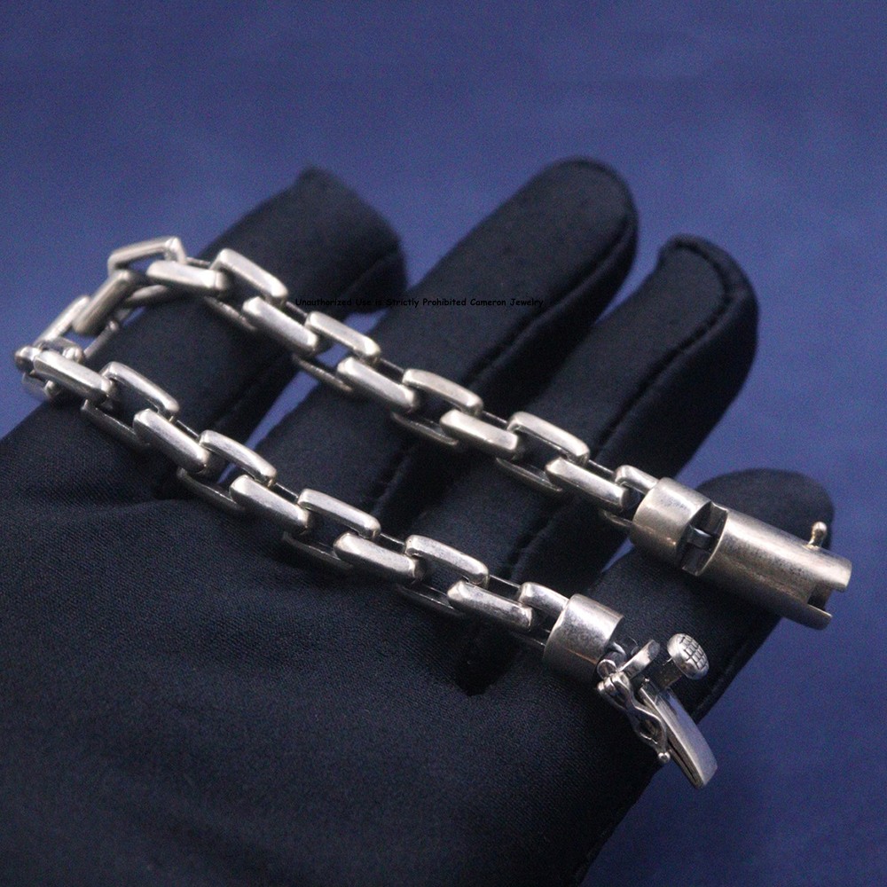 Solid S925 Sterling Silver Bracelet 8mm Square O Link Chain 36-37g 8.26inch