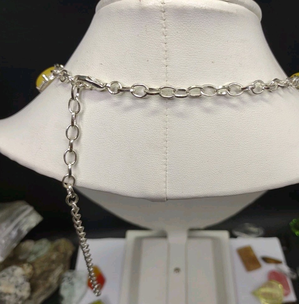 Yellow Statement Silver Tone Finish Necklace Adjustable 22″ Lg Accessory Jewelry