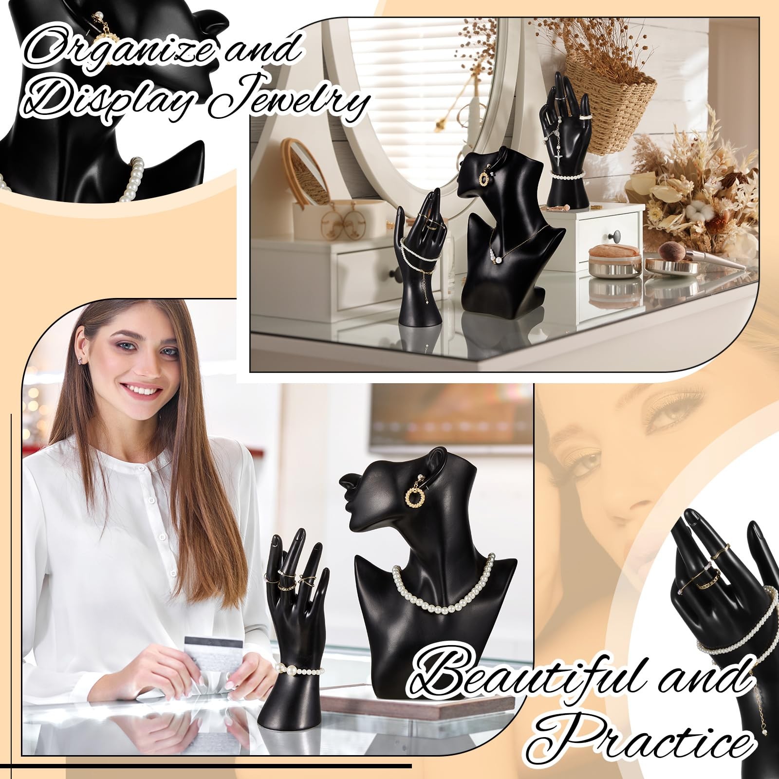 Kigley 3 Pcs Jewelry Mannequin Display Set Including Boutique Bust Holder Man…