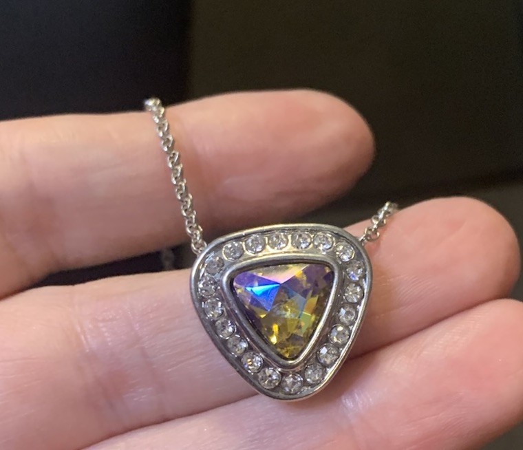 Yellow AB Crystal Triangle Rhinestone Framed Silver Necklace Paparazzi