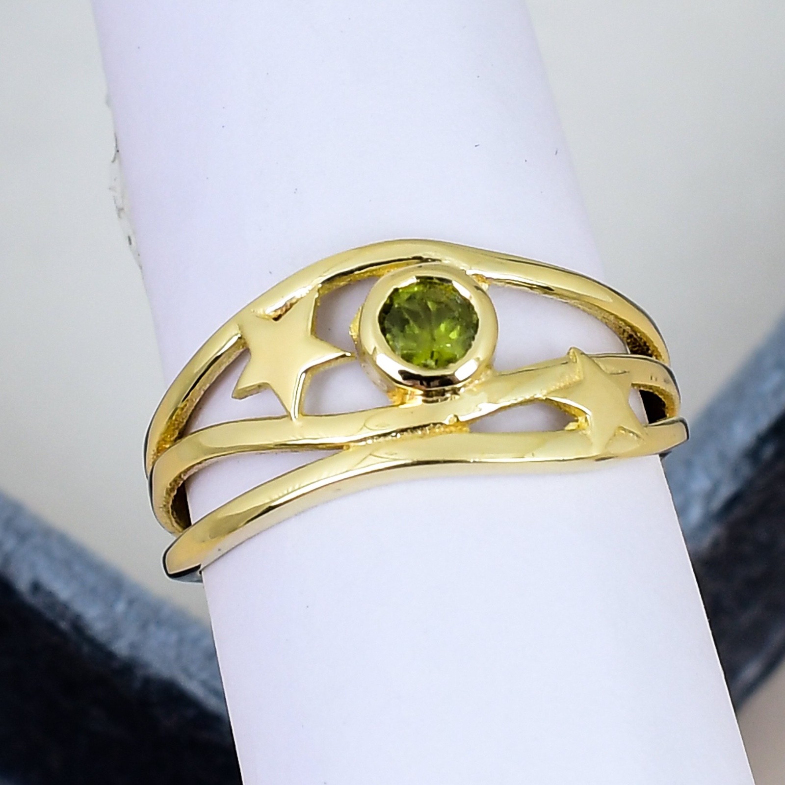 Peridot Ring 18K Gold Plated 4x6mm Baguette Gemstone Signet Style Ring Gift
