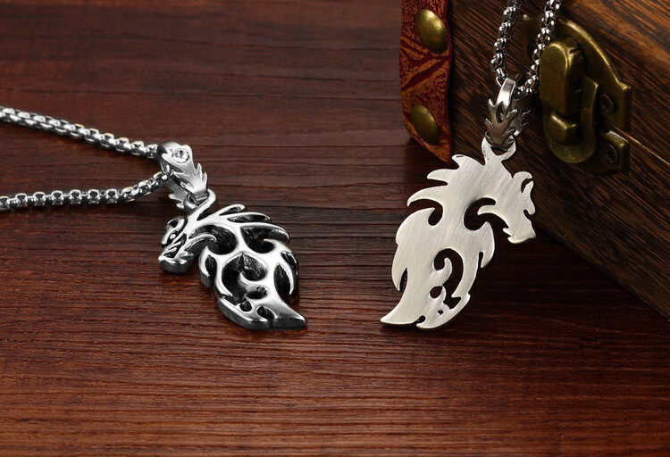 Dragon Flame Necklace for Men or Women Stainless Steel Gothic Biker Ginger Ly…