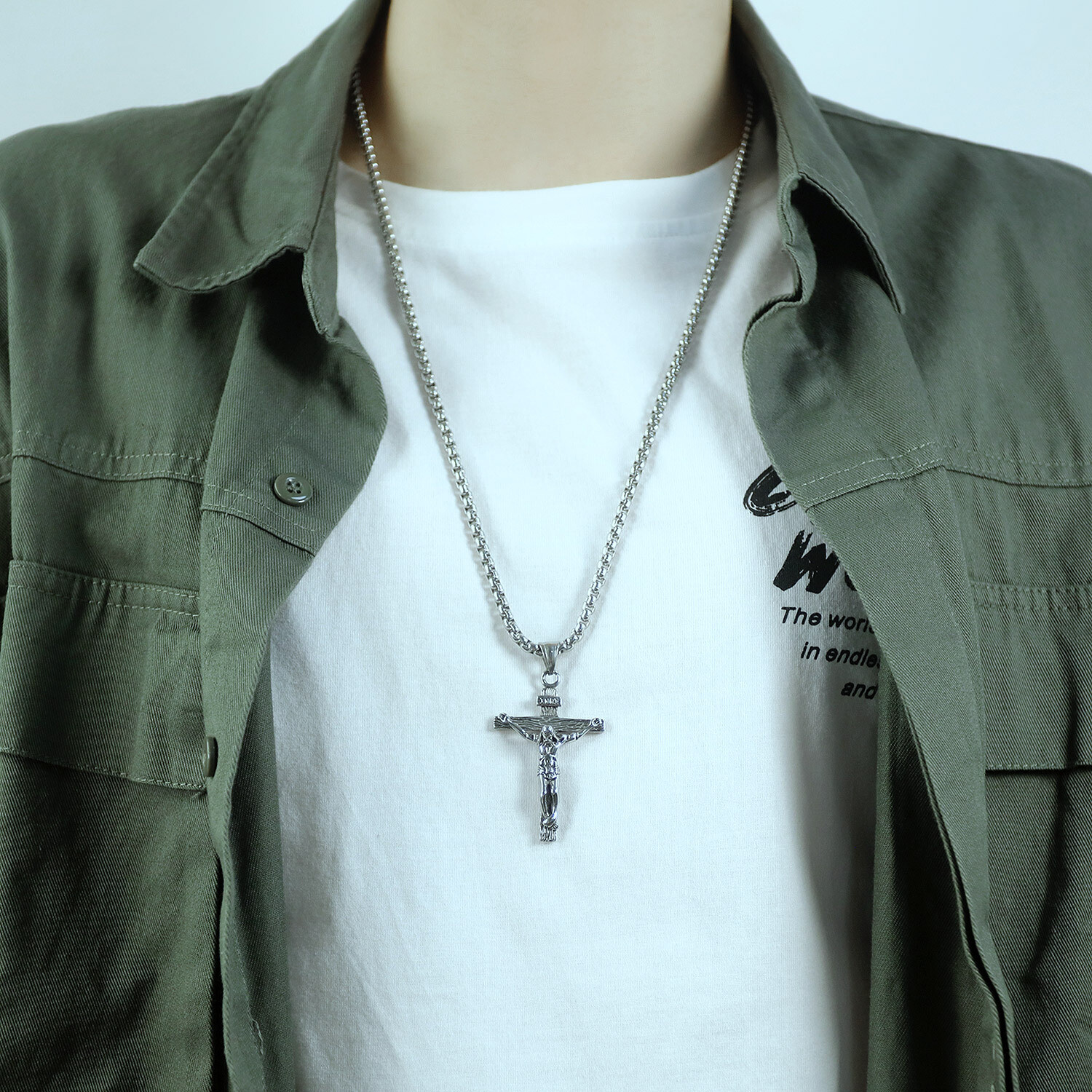 Men Stainless Steel Gold Silver Black Jesus Crucifix Pendant Chain Necklace