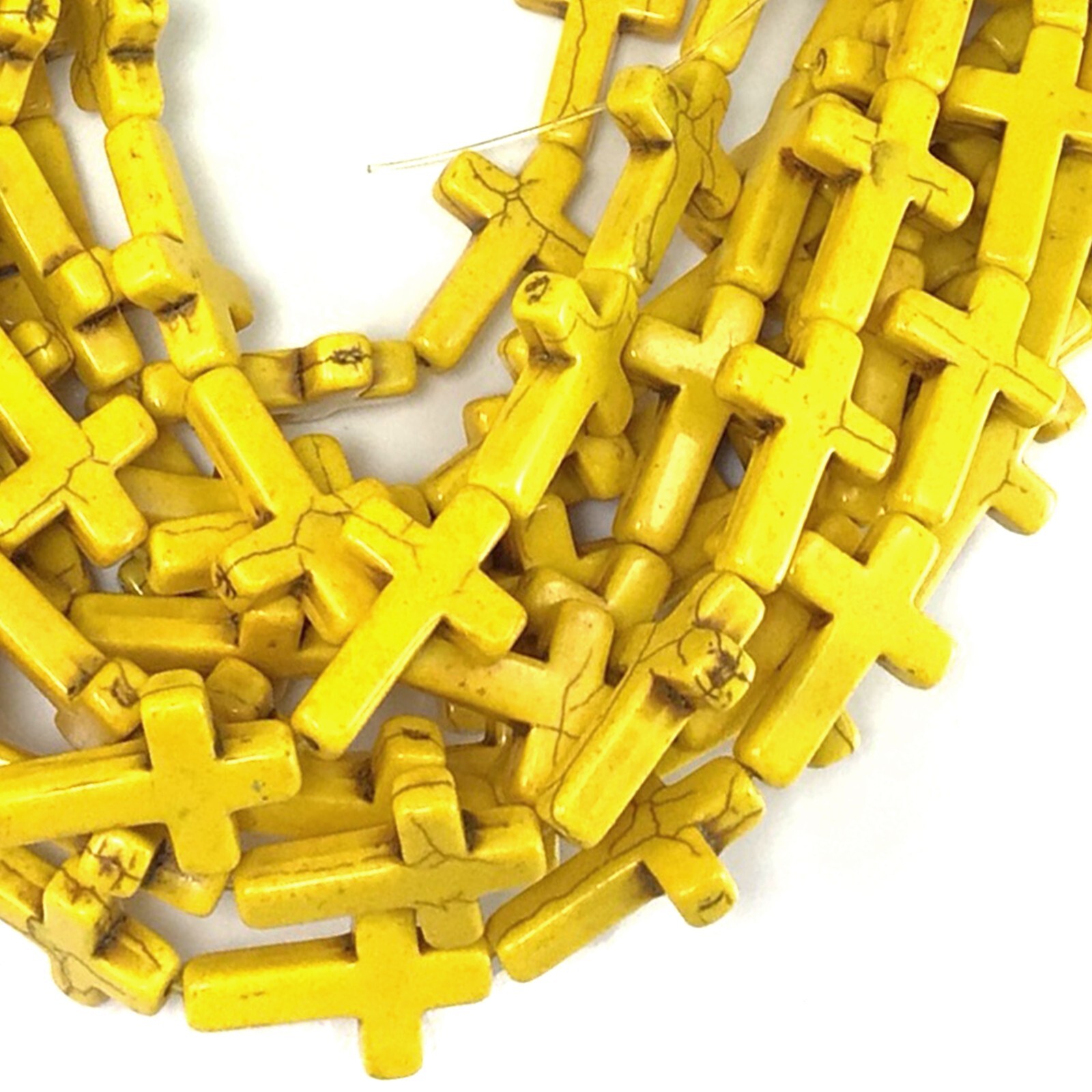 Yellow Cross Bead Turquoise Howlite Magnesite Cross Loose Beads 15″ Wholesales