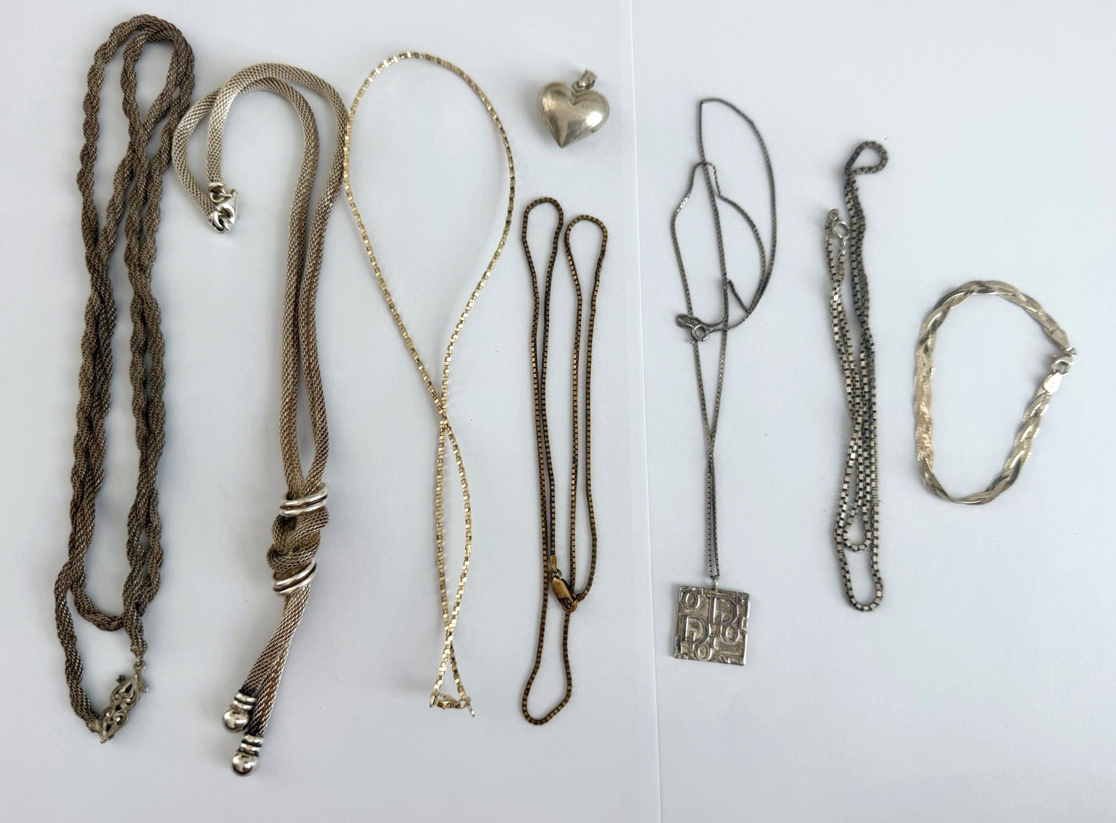 Substantial Vintage 925 Sterling Silver Jewelry Lot 8pcs 114g Necklaces Bracelet