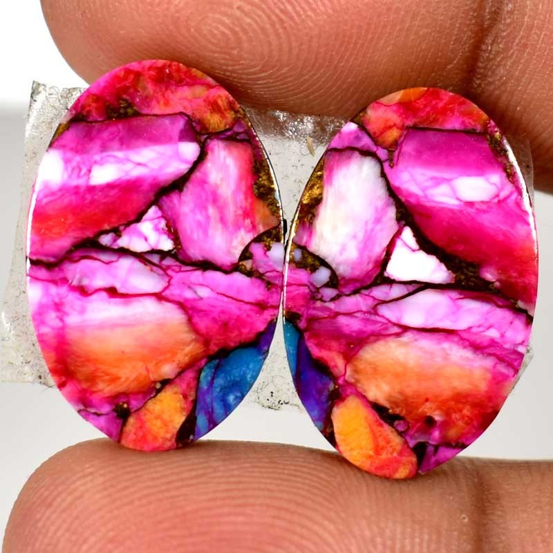 26.75Ct Natural Spiny Oyster Turquoise Pair Oval Cab Gemstones 15mm. 23mm. 04mm.