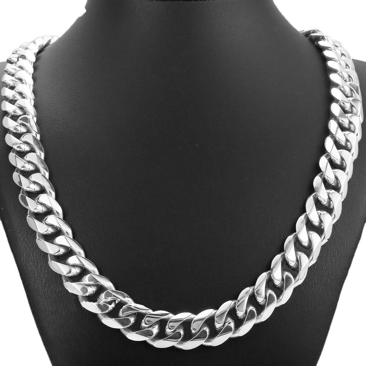 24″15mm Top 316L Stainless Steel Heavy Link Silver Curb Cuban Chain Men Necklace