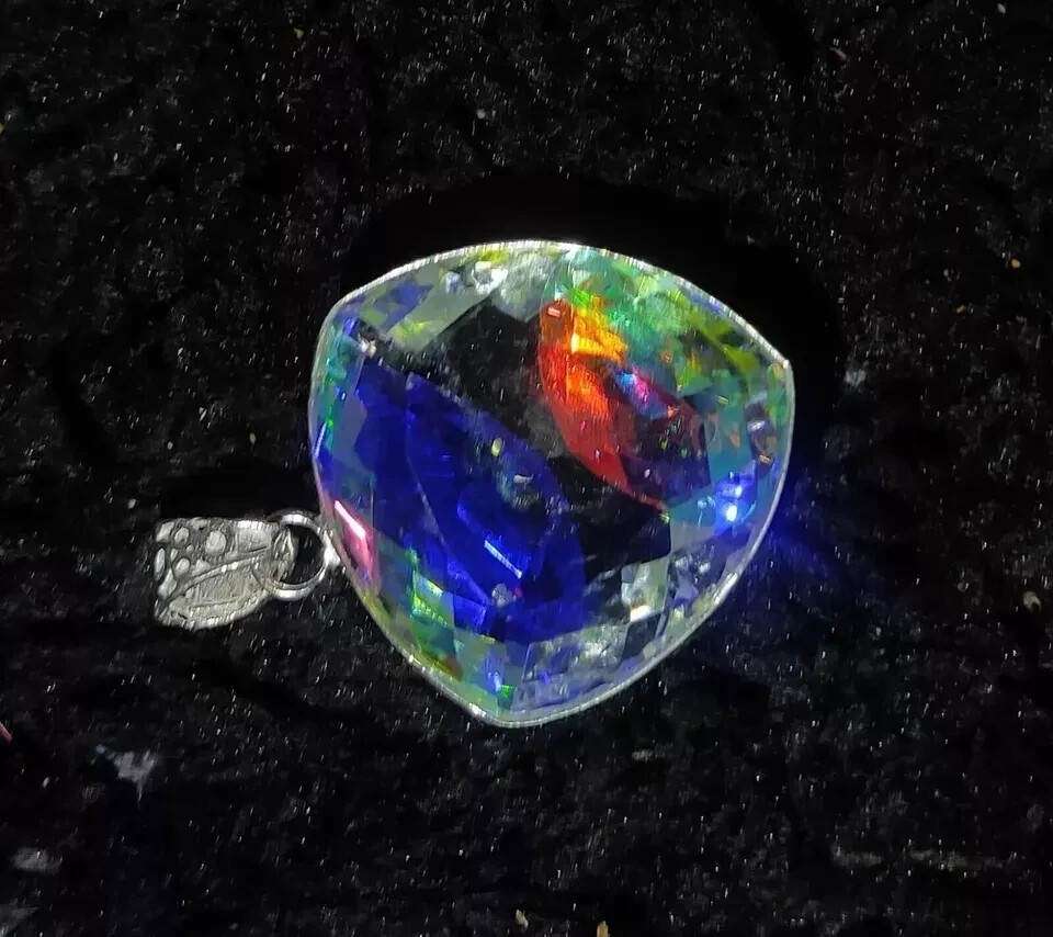 Mystic Topaz 925 Solid Silver Rainbow Trillion Pendant 96 Ct+ Natural Gemstone
