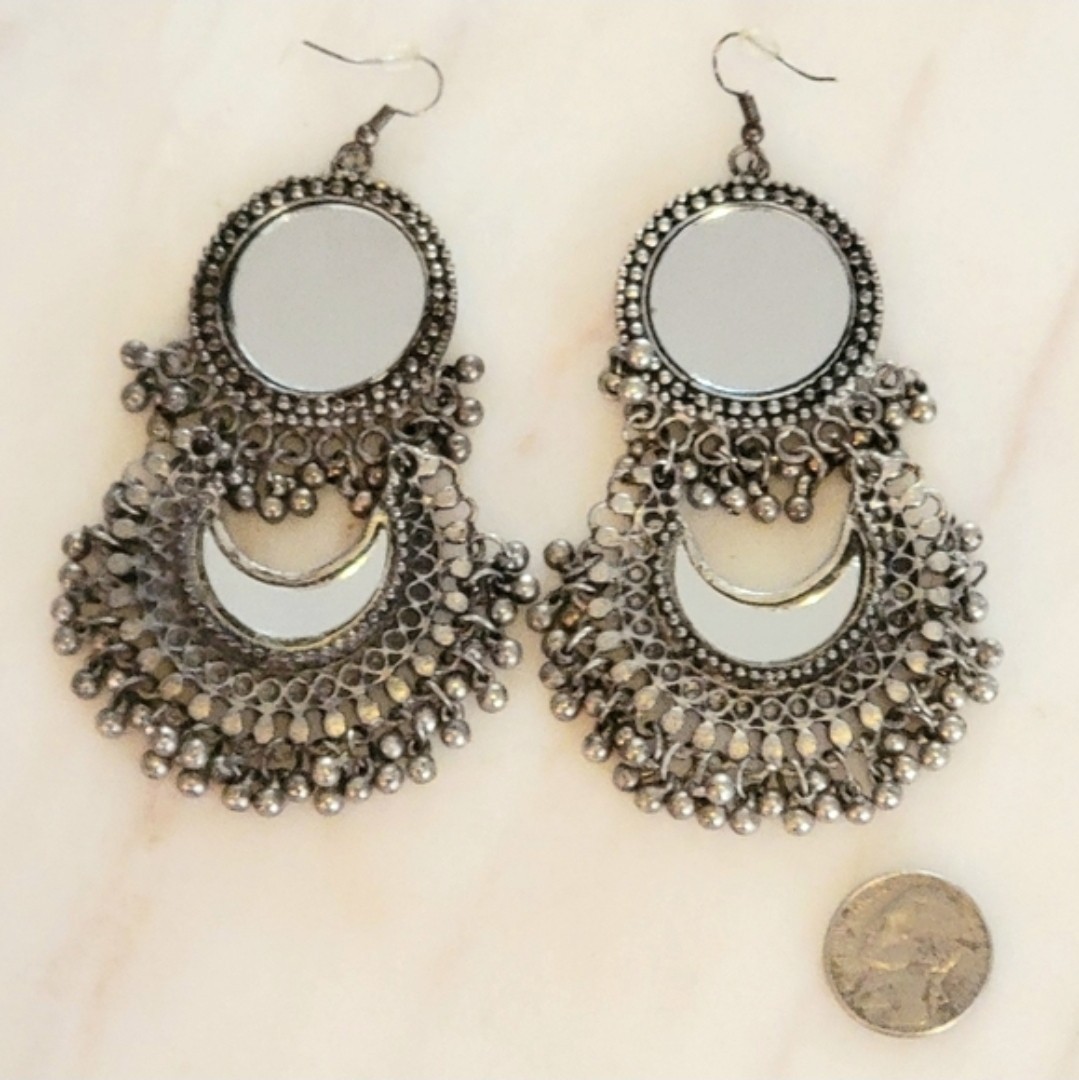 Ornate Mirrored Chandelier Statement Earrings
