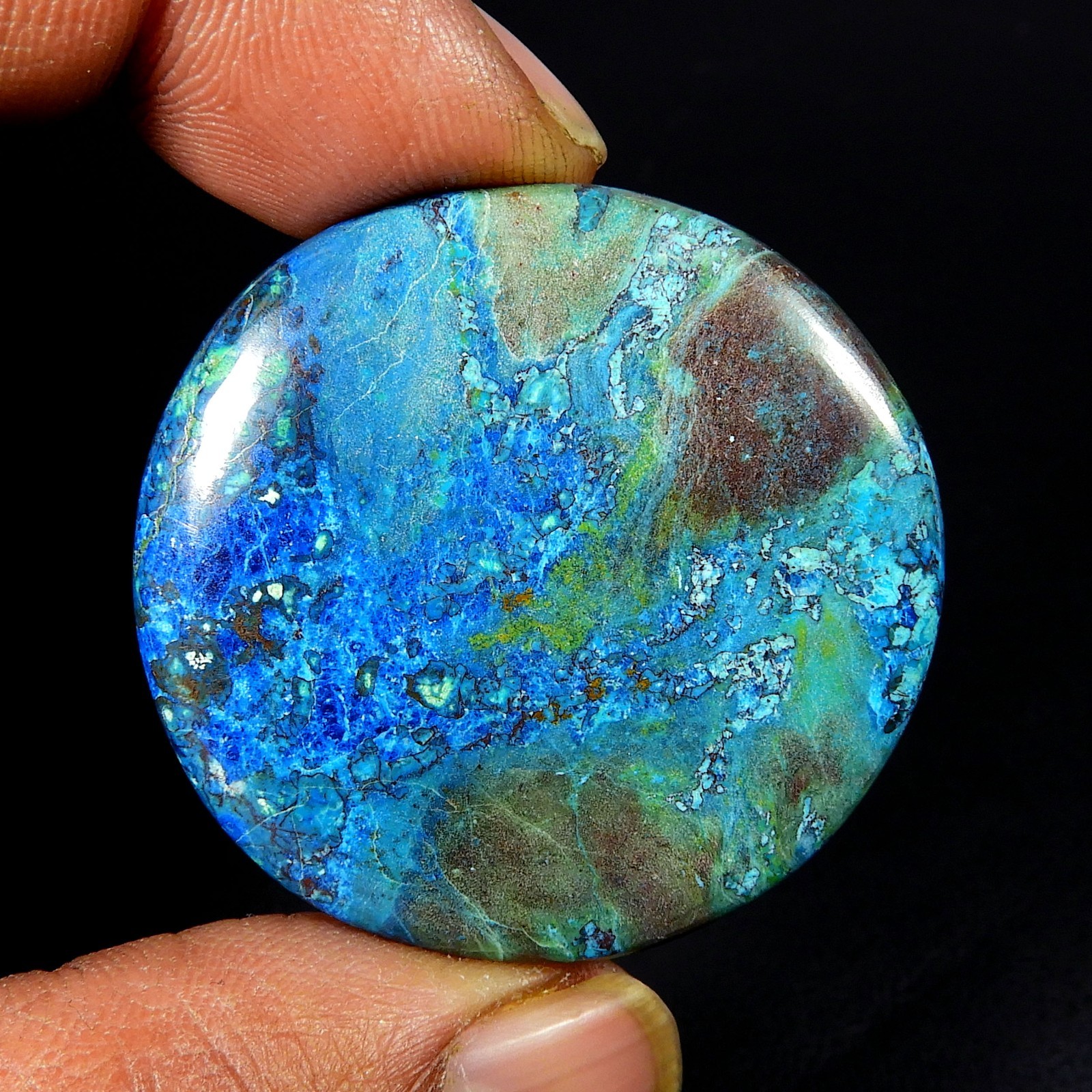 Natural Blue Green Shattuckite Cabochon Round Shape Gemstone Loose 64 Cts ST-85