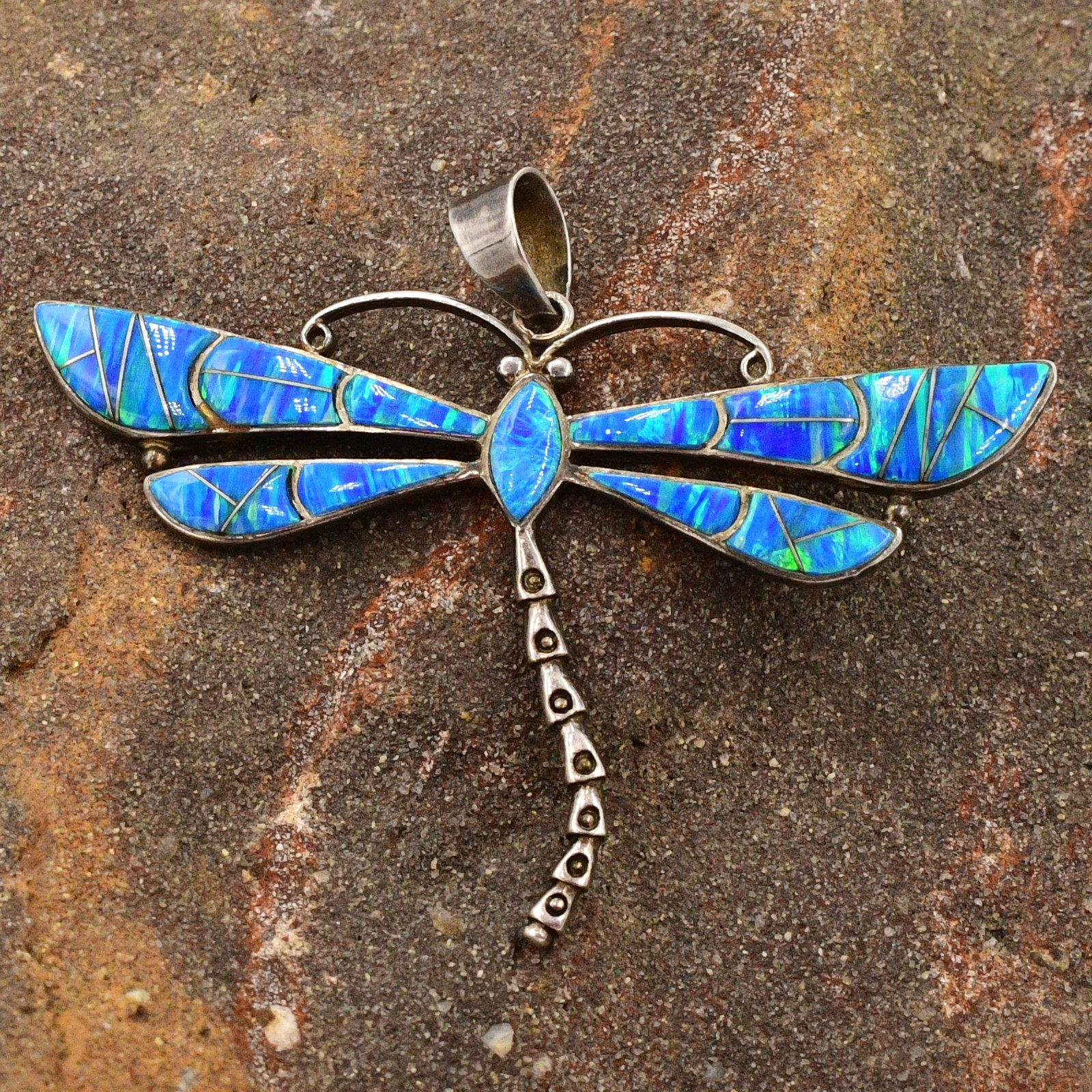 Sterling Silver 925 Roger Skeet Fire Opal Gemstone Dragonfly Pendant