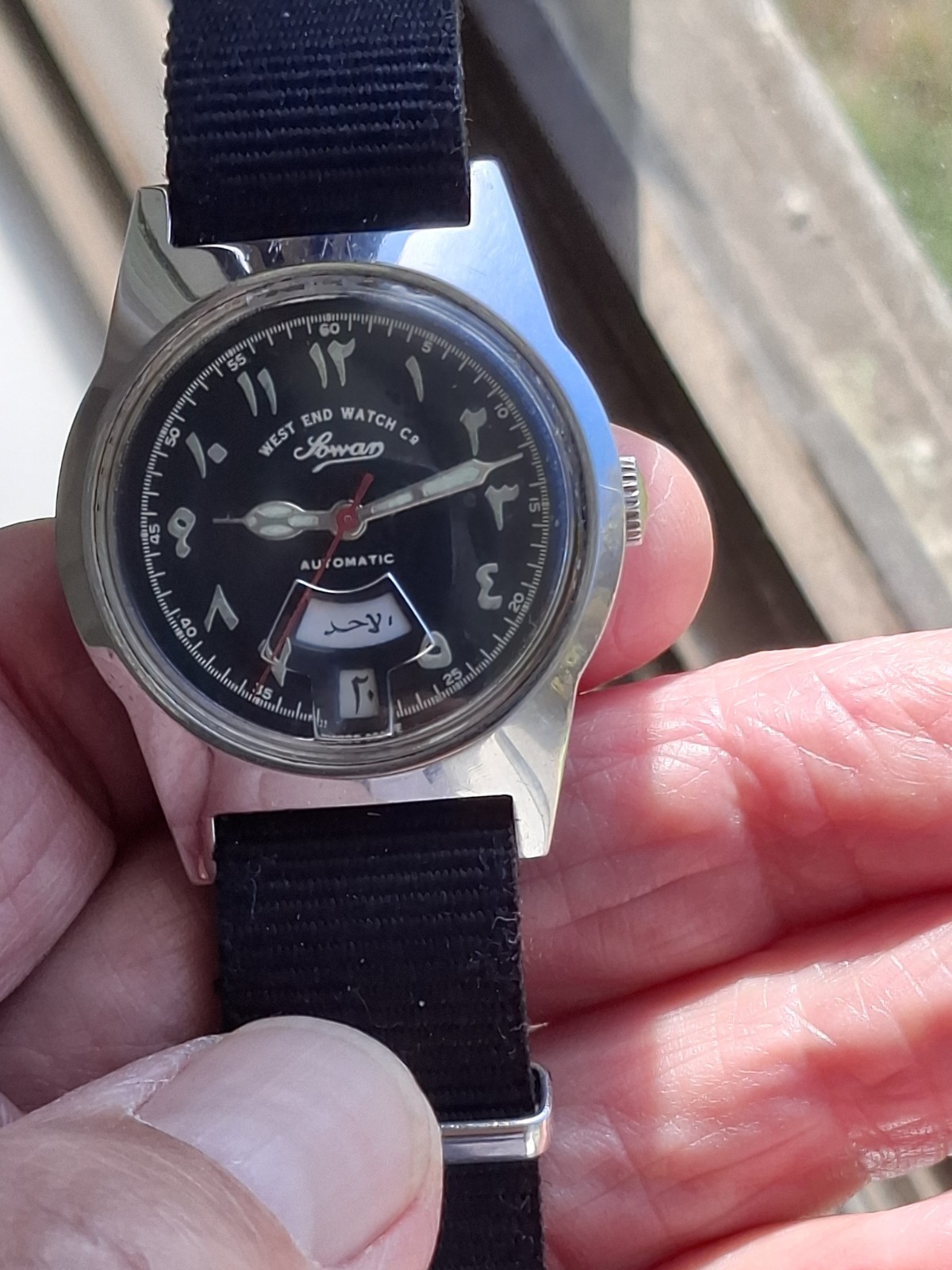 Vintage West End Watch Company Sowar Prima 1970’s Auto with Black Arabic Dial