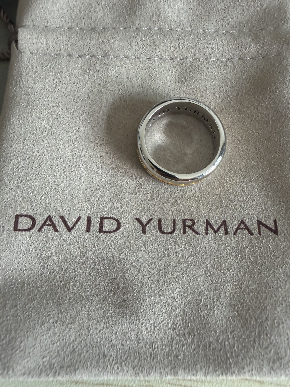 David Yurman 8mm Cable Inset Band Ring Sterling Silver with 18K Yellow Gold S.8