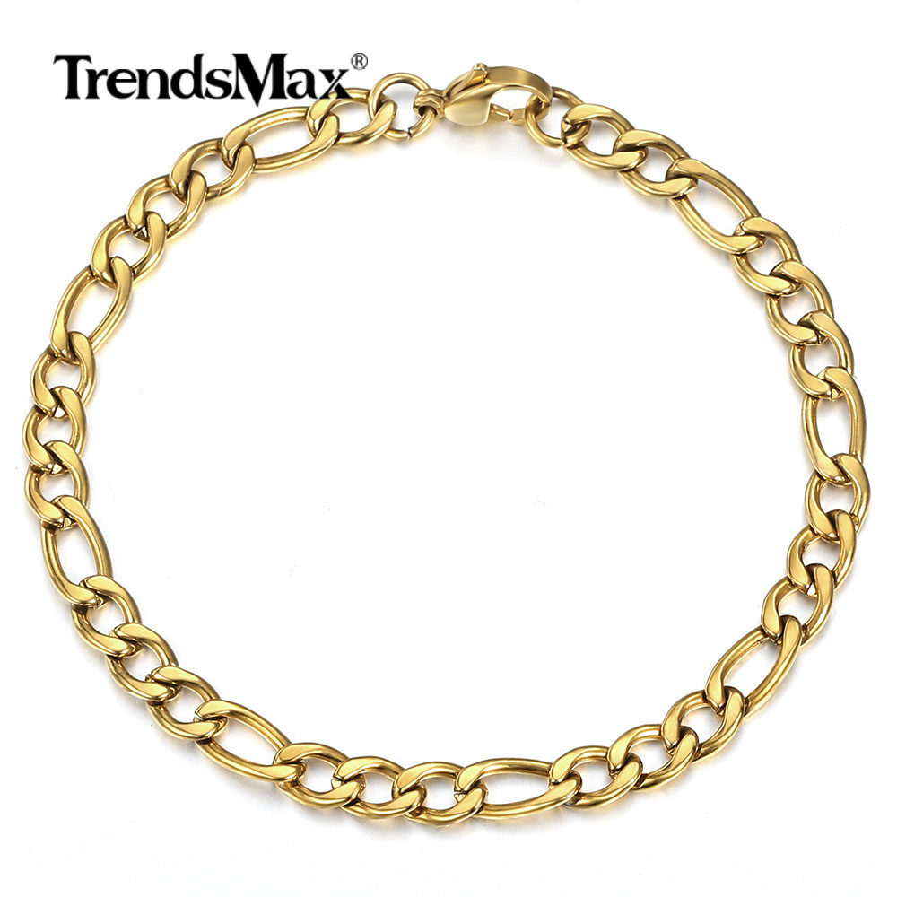 3/5/7/9mm Gold Plated Stainless Steel Figaro Chain Bracelet New Style Jewelry