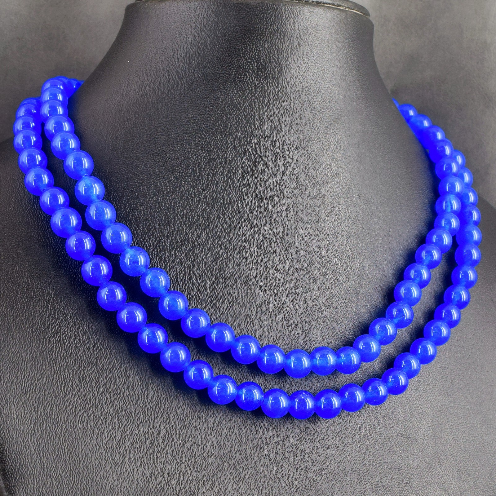 2 Strand Most Brilliant Blue Onyx 465.00 Cts Beaded Beautiful Necklace RK 26E826