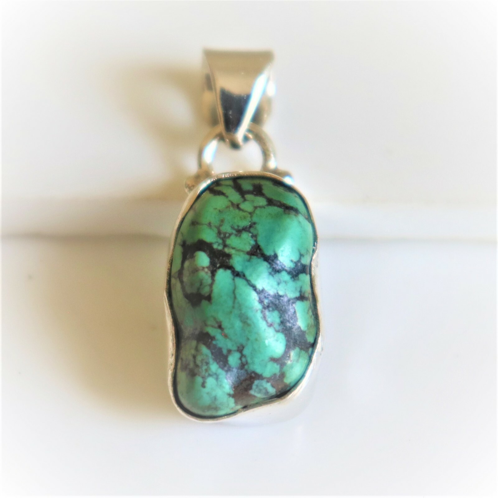 TURQUOISE NATURAL GEMSTONE 925 STERLING SILVER HANDMADE JEWELRY PENDANT 1.2″