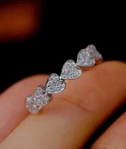 1.20CTW Heart Cut Natural Diamond Solid 950 Platinum Half Eternity Band Size 6