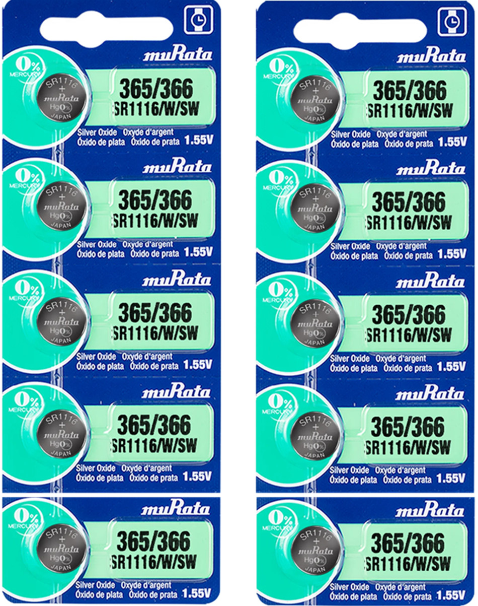 Ten (10) Murata 365/366 1.55V Silver Oxide Battery – Formerly Sony EXP 06/2028