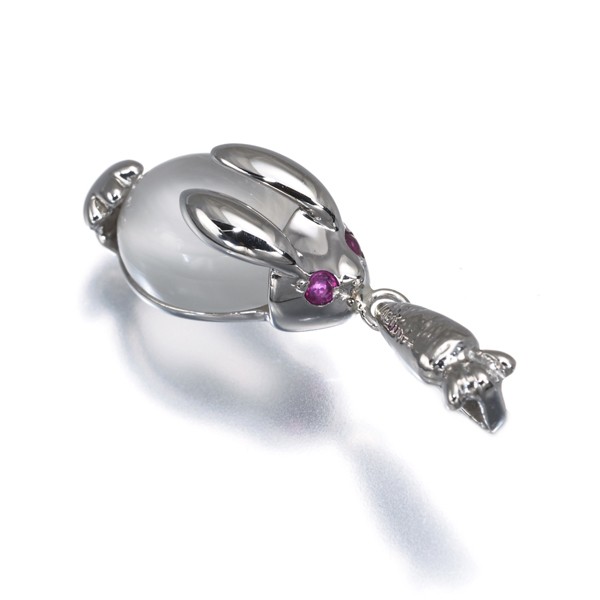 Moonstone Ruby 0.05ct Rabbit Pendant 900 Platinum