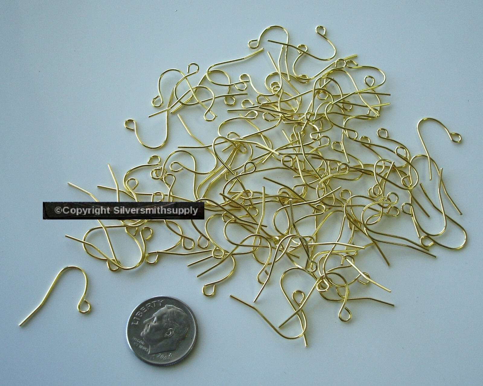 100 Gold plated plain fish hook earring wires open bottom loop FPH010B