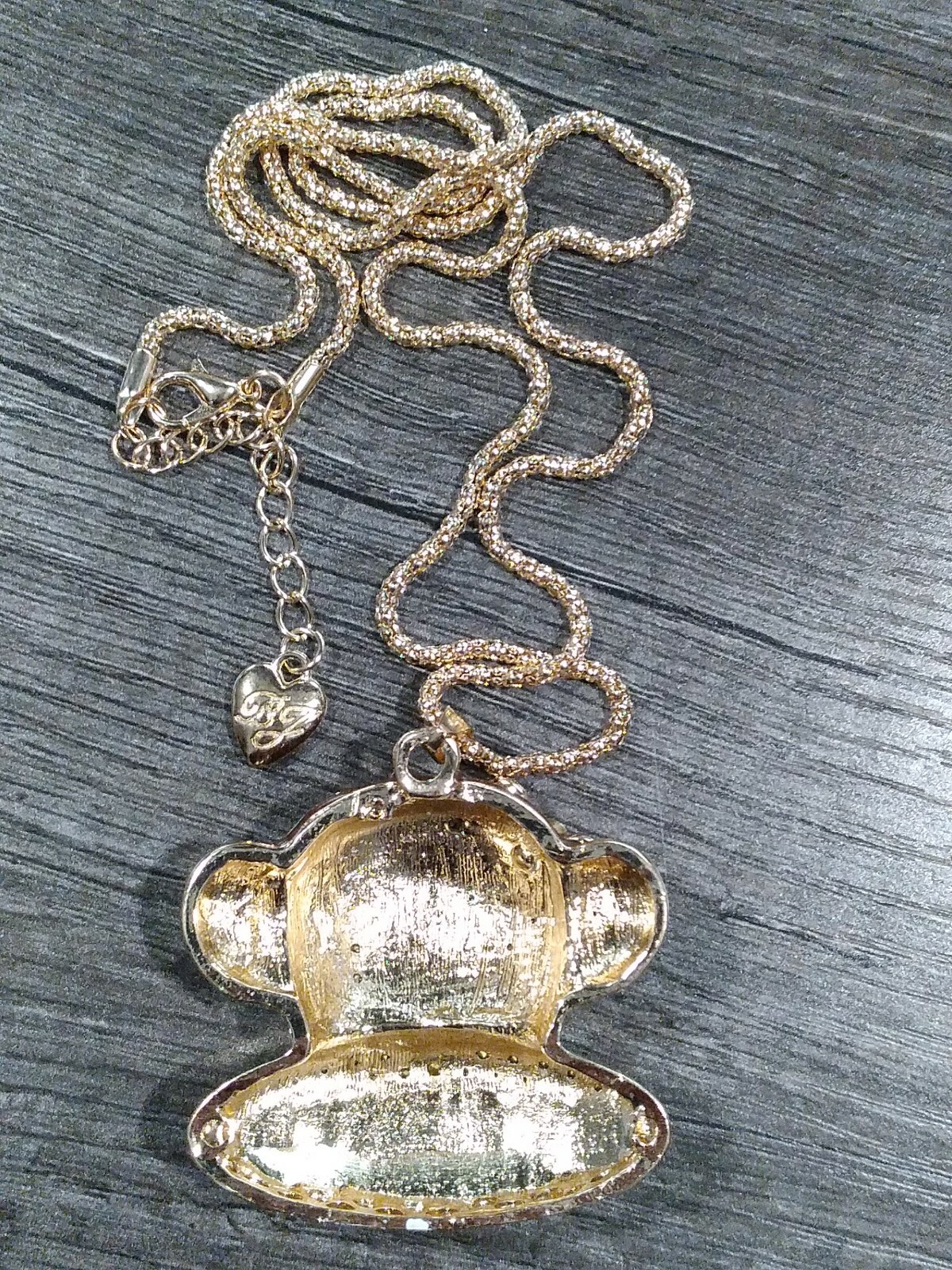 Eclectic Whimsical BROWN CARTOON MONKEY FACE Rhinestone Pendant Necklace