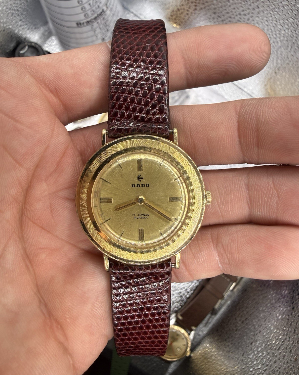 Rado Disco Volante Manual Wind 17J Gold Dial Gold Case Brown Leather Strap