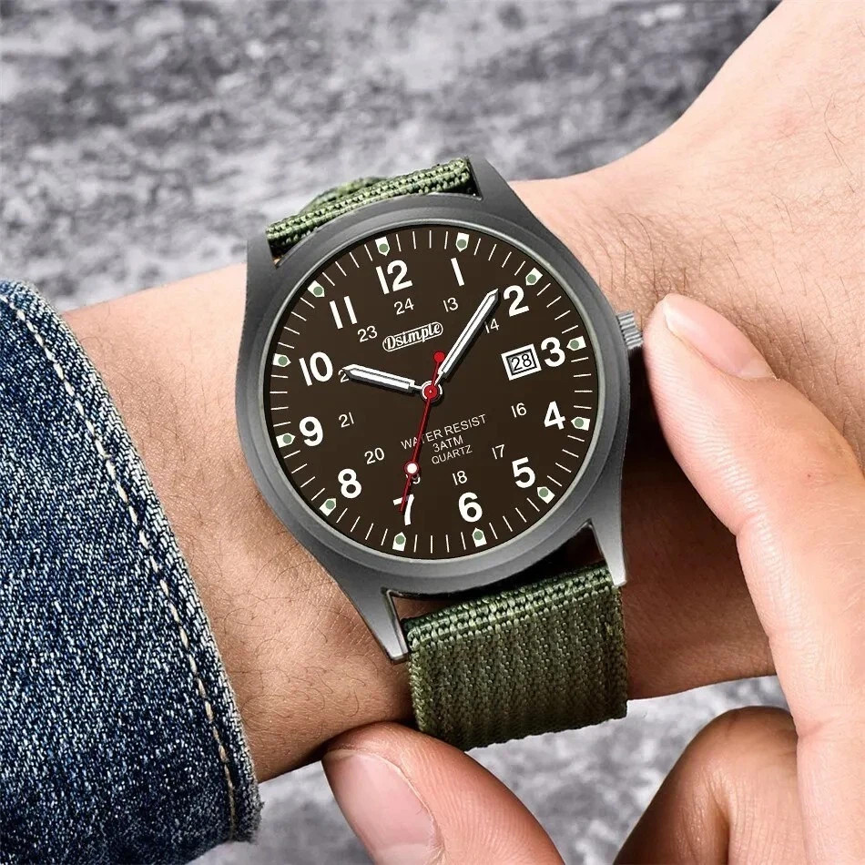 Men’s Military Army Luminous 24 Hours Dial Nylon Strap Date Quartz Wrist Watch