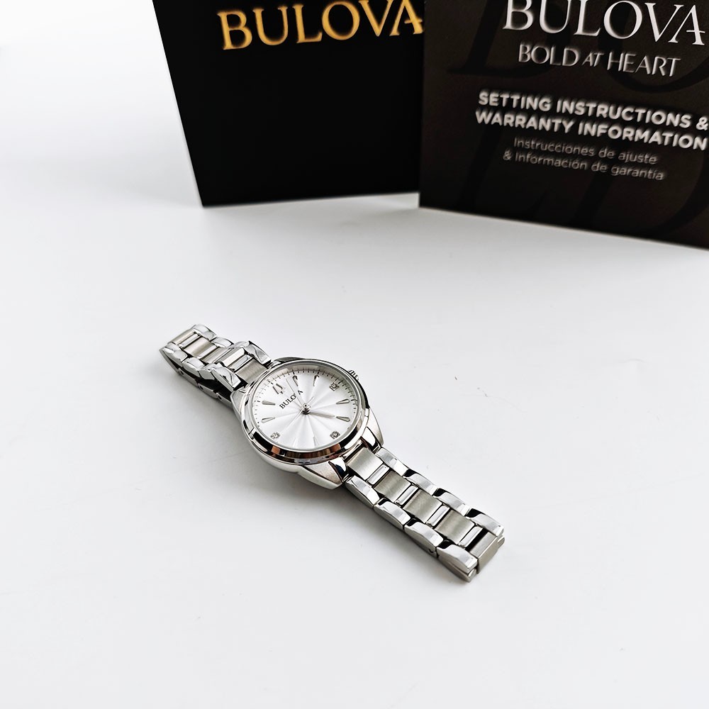 Bulova Sutton 96P219 White Diamond Dial Silver Band Women’s Quartz Women’s 28mm