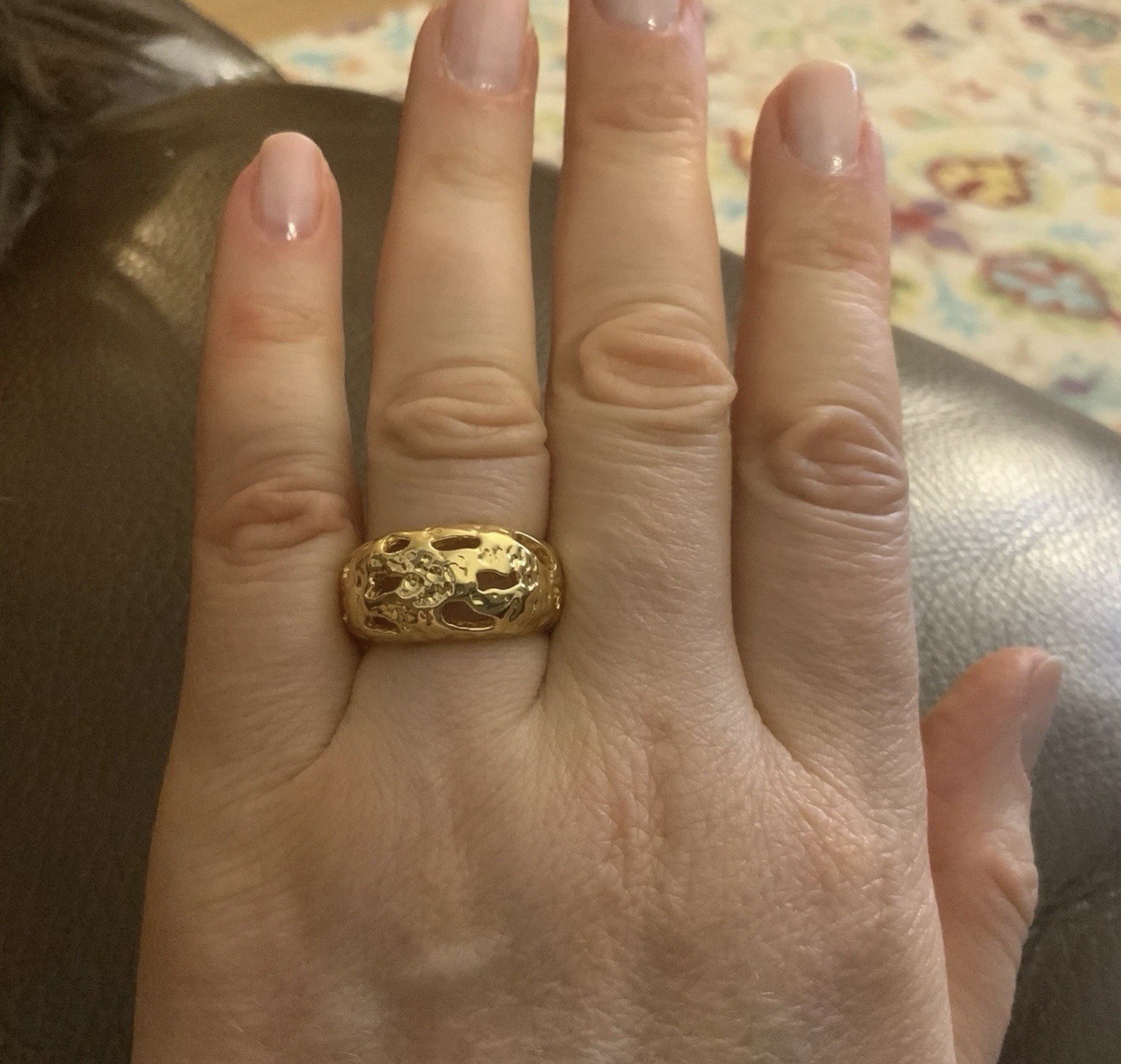 Artisan Abstract Molten Hammered Ring Gold Sz 6 Boho Organic Openwork Modern