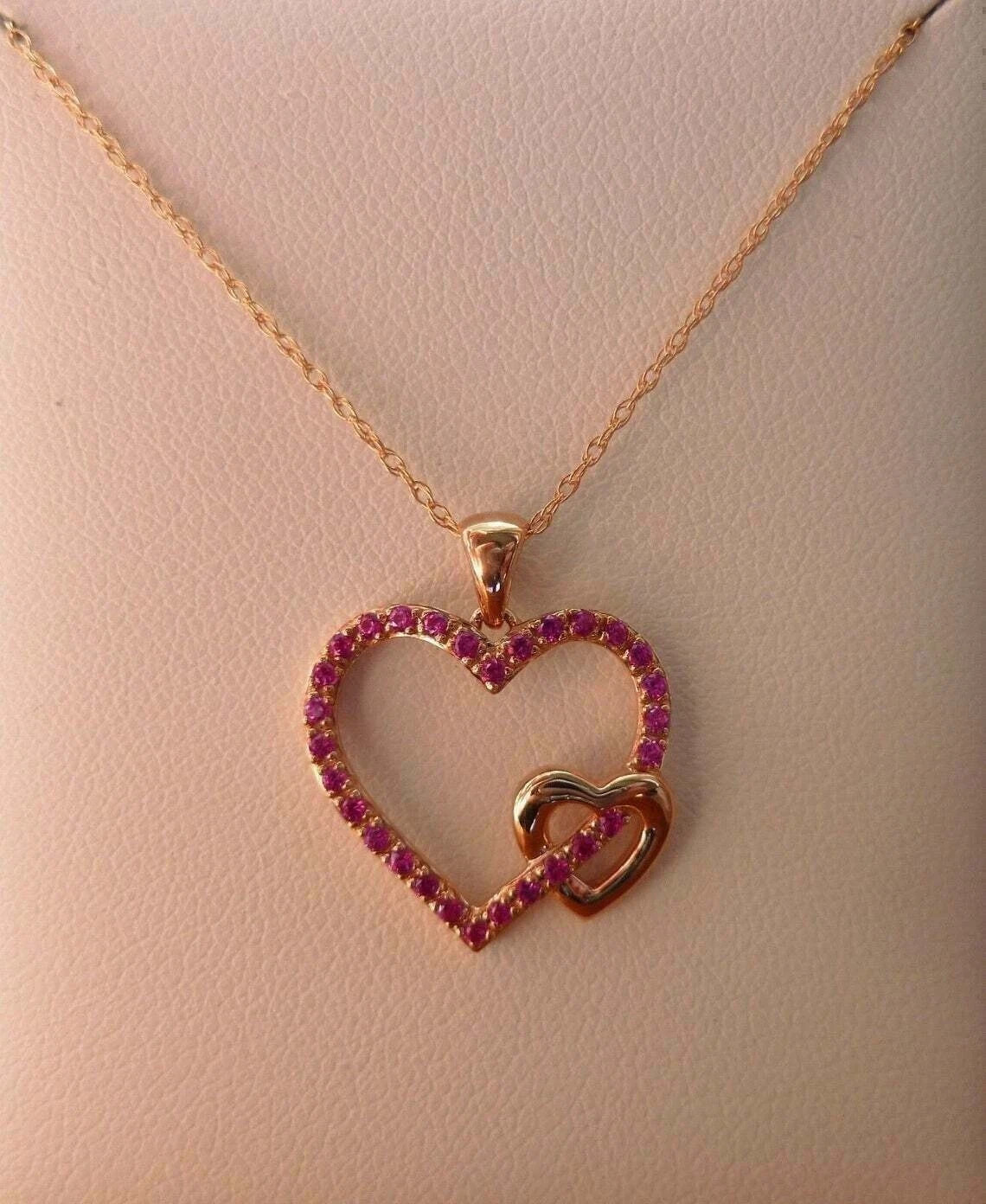 1.50Ct Round Cut Simulated Pink Ruby Heart Pendant 18″Chain 14k Rose Gold Plated
