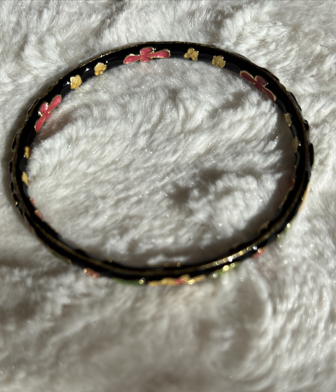 Brass (Black Yellow Red Green Enamel) Relief Flower Cloisonne Bangle Size Smal