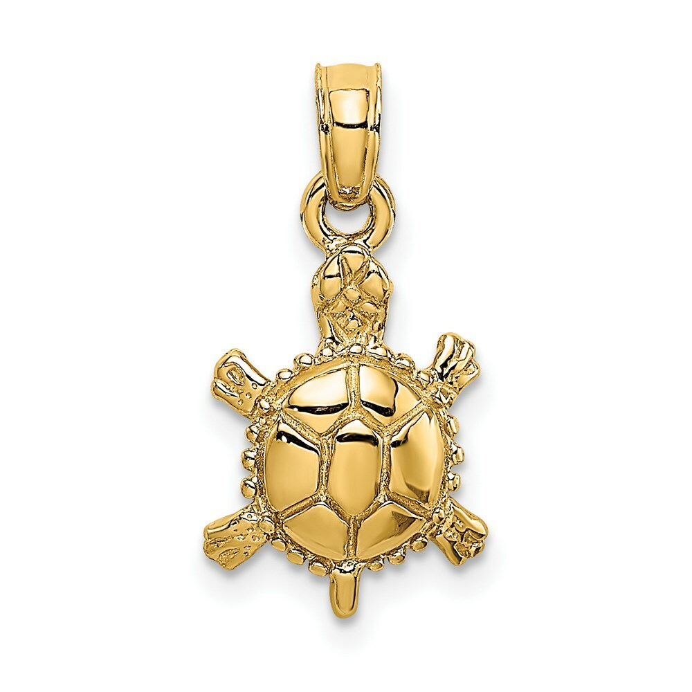 14K Yellow Gold 3-D Polished Land Turtle Pendant