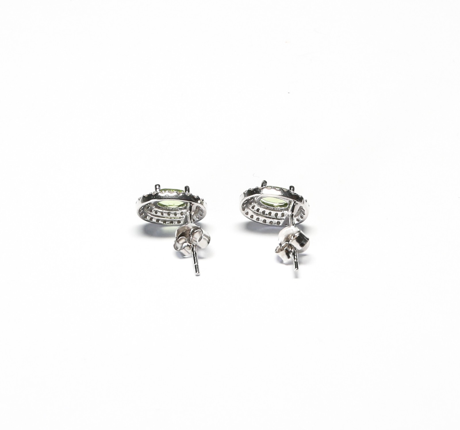 Sterling Silver Oval Cut Natural Peridot & CZ Pierced Earrings 11.35mm x 9.5mm